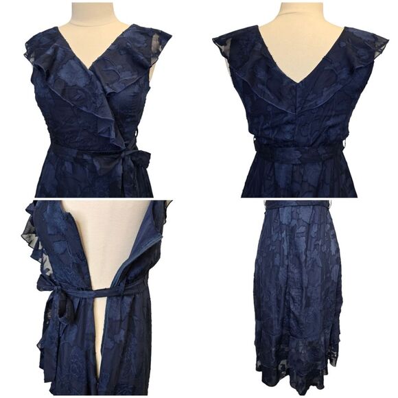 Grace Karin Womens S Dark Blue Floral Faux Wrap Ruffle Sleeveless High Low Dress - Picture 15 of 16